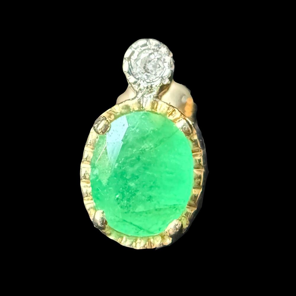 Vintage 14k Solid Gold Natural Diamond and Emerald Earrings - Picture 3 of 4